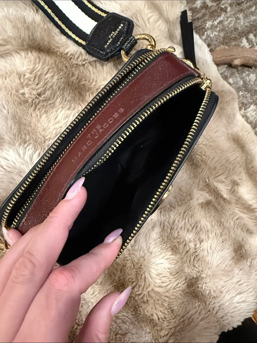 Marc Jacobs Black & Red Camera Crossbody with Black & White Striped Strap - Picture 3 of 6